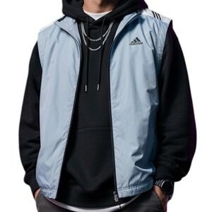 Adidas Climaproof Wind Vest Mens Large Blue Zip Up Sleeveless Athletic